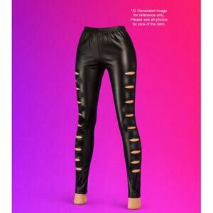 Ladies Black "Wet Look" Cut Out Stretch Leggings Size Small